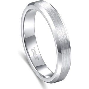 4mm 6mm Tungsten Carbide Ring for Men Women Beveled Edge Brushed Silver